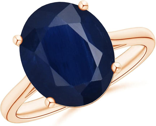 Angara Natural Blue Sapphire Solitaire Engagement Ring for Women | Oval Shape Blue Sapphire Ring in 14K Solid Gold/Sterling Silver/Platinum | September Birthday, Gemstone Jewellery Gift