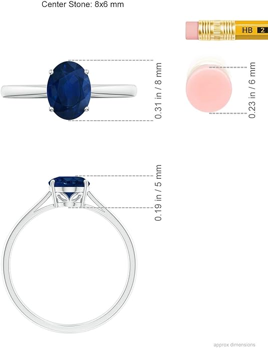 Angara Natural Blue Sapphire Solitaire Engagement Ring for Women | Oval Shape Blue Sapphire Ring in 14K Solid Gold/Sterling Silver/Platinum | September Birthday, Gemstone Jewellery Gift