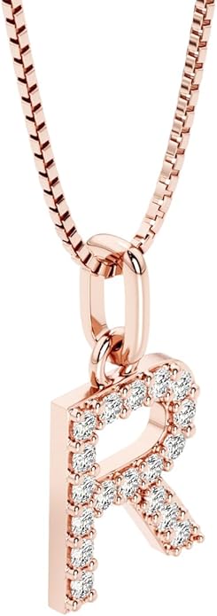 PEORA Letter A to Z Lab Grown Diamond Initial Pendant Necklace in Sterling Silver, F-G Color, VS Clarity, with 18 inch Chain