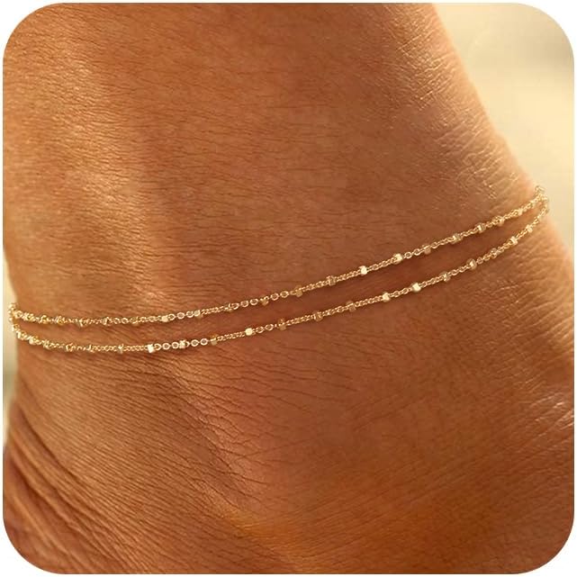 Ritach Ankle Bracelets for Women - Stainless Steel Silver/Gold Anklets for Women Waterproof Layered Cuban Link Figaro Chain Heart Anklets Set Summer Beach Jewelry Gifts
