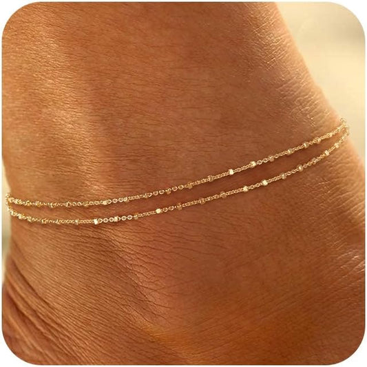 Ritach Ankle Bracelets for Women - Stainless Steel Silver/Gold Anklets for Women Waterproof Layered Cuban Link Figaro Chain Heart Anklets Set Summer Beach Jewelry Gifts