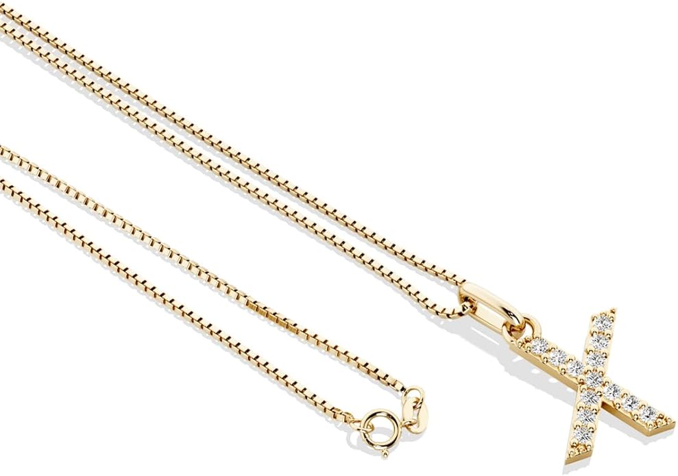 PEORA Letter A to Z Lab Grown Diamond Initial Pendant Necklace in Sterling Silver, F-G Color, VS Clarity, with 18 inch Chain