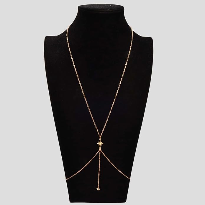 14K Gold Body Chains for Women, Sexy Layered Belly Waist Chain Bikini Bra Chain, Summer Beach Rhinestone Body Jewelry