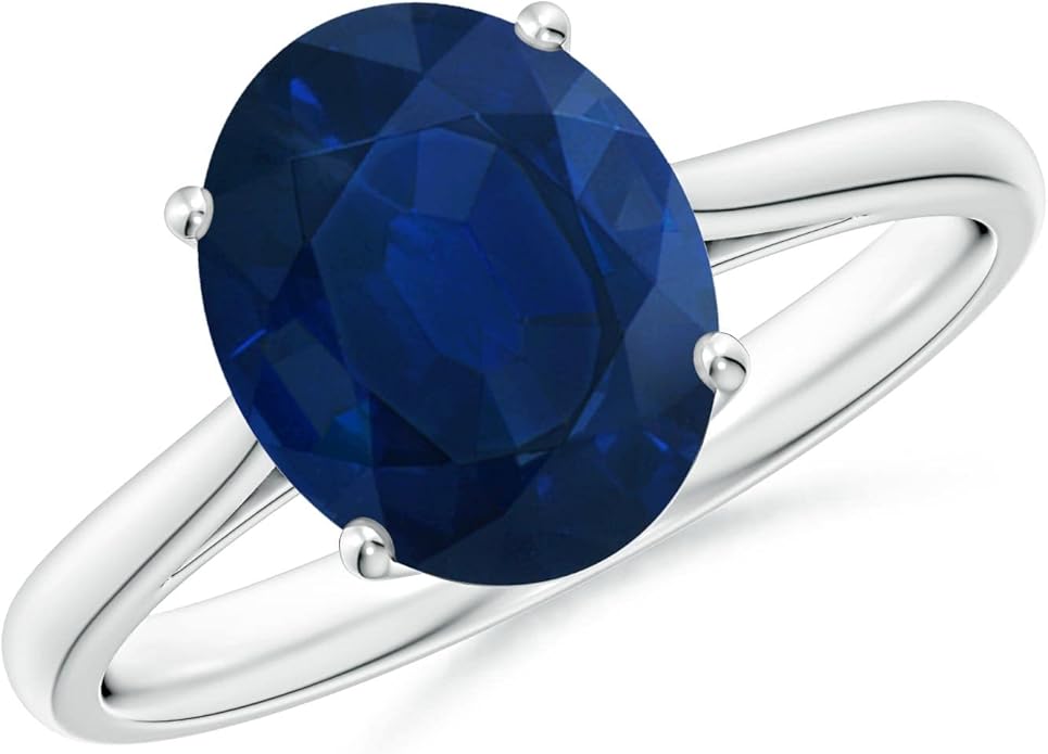 Angara Natural Blue Sapphire Solitaire Engagement Ring for Women | Oval Shape Blue Sapphire Ring in 14K Solid Gold/Sterling Silver/Platinum | September Birthday, Gemstone Jewellery Gift