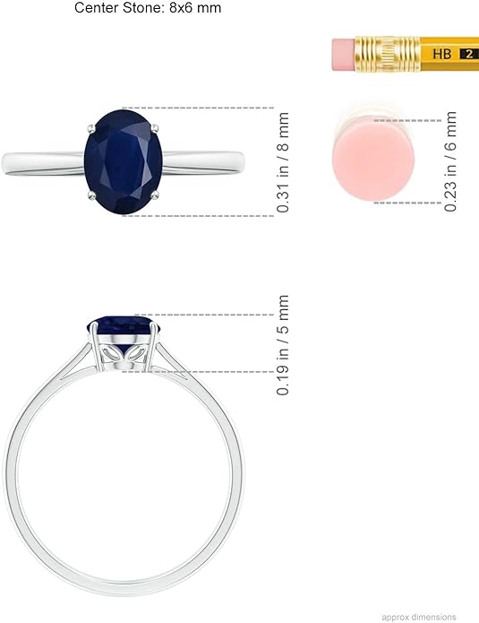 Angara Natural Blue Sapphire Solitaire Engagement Ring for Women | Oval Shape Blue Sapphire Ring in 14K Solid Gold/Sterling Silver/Platinum | September Birthday, Gemstone Jewellery Gift
