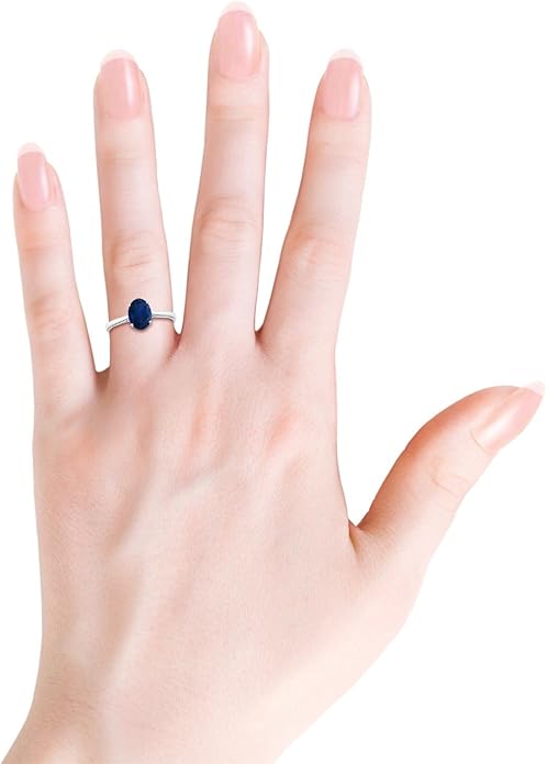 Angara Natural Blue Sapphire Solitaire Engagement Ring for Women | Oval Shape Blue Sapphire Ring in 14K Solid Gold/Sterling Silver/Platinum | September Birthday, Gemstone Jewellery Gift