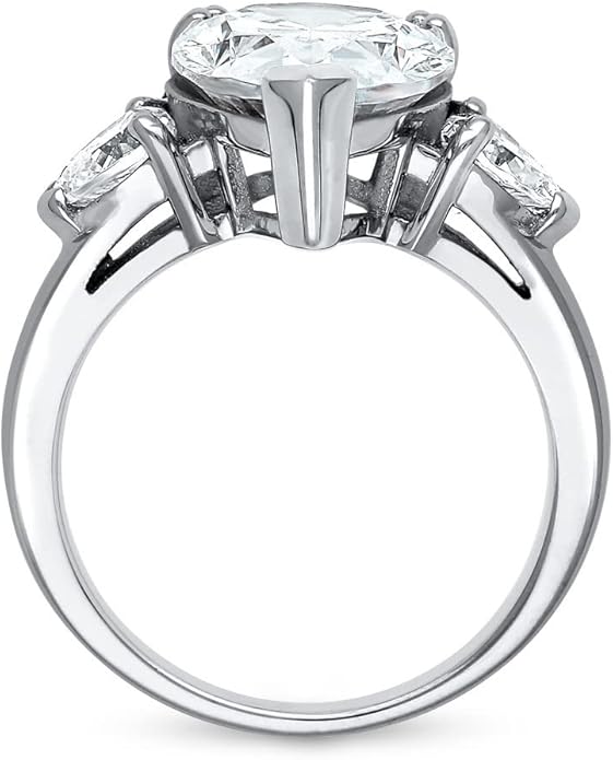 BERRICLE Sterling Silver CZ 3-Stone Solitaire Wedding Engagement Rings for Women, Cubic Zirconia Ring - Asscher, Cushion, Emerald, Pear, Round Cut - Canary Yellow, Green, Amethyst Purple Colors