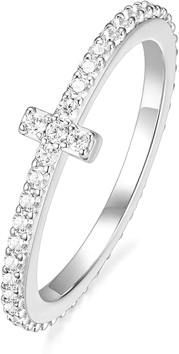 EAMTI 2mm 925 Sterling Silver Wedding Band Cubic Zirconia Half Eternity Stackable Engagement Ring Size 3-13