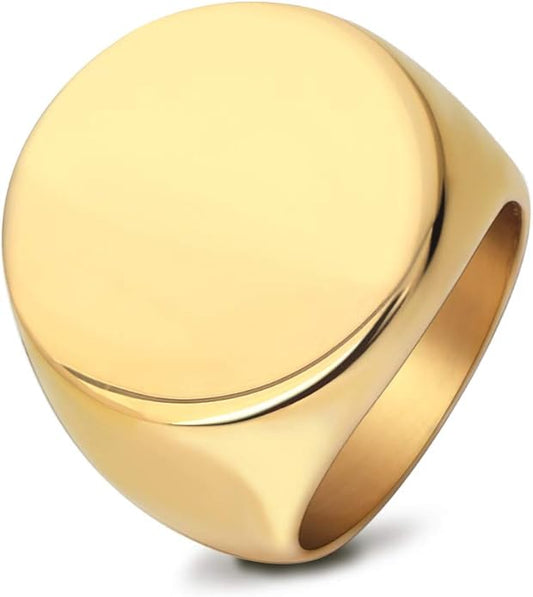 Stainless Steel Round Shape Classical Simple Plain Wedding Engagement Statement Pinky Band Signet Rings for Men Women Size 4-15