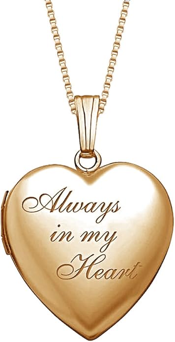 PicturesOnGold.com Personalized Always in My Heart Silver Or Gold Heart Locket Pendant Necklace Jewelry Gifts for Men & Women - 3/4 Inch X 3/4 Inch - Includes 18 inch Cable Chain
