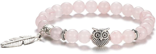 Softones 8mm Beads Owl Bracelets for Women Handmade Natural Stone Owl Gifts for Women Crystals Bracelet for Women Men Spiritual Energy Bracelet