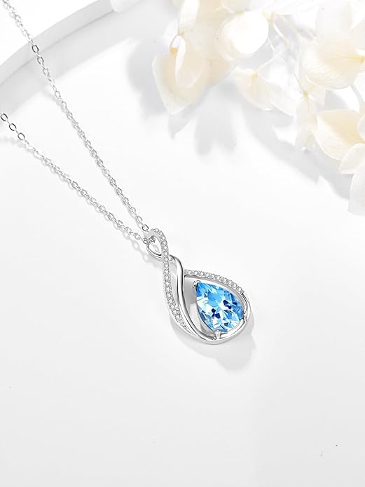 Teardrop Birthstone Necklace for Women 925 Sterling Silver Pear-Shaped Pendant Anniversary Mother's Day Birthday Jewelry Gifts for Her