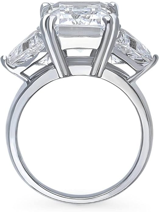 BERRICLE Sterling Silver CZ 3-Stone Solitaire Wedding Engagement Rings for Women, Cubic Zirconia Ring - Asscher, Cushion, Emerald, Pear, Round Cut - Canary Yellow, Green, Amethyst Purple Colors