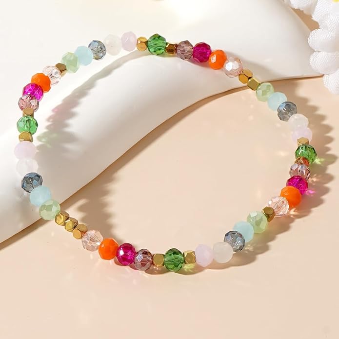 Chakra Healing Crystal Beaded Bracelets for Women Colorful Natural Healing Stones Beads Stack Elastic Gemstone Anxiety Bracelet Handmade Trendy Jewelry Energy Spiritual Gifts for Women