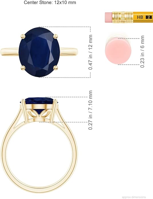 Angara Natural Blue Sapphire Solitaire Engagement Ring for Women | Oval Shape Blue Sapphire Ring in 14K Solid Gold/Sterling Silver/Platinum | September Birthday, Gemstone Jewellery Gift