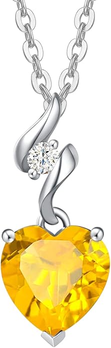 AGVANA 14K Solid White Gold Diamond Gemstone Pendant with Sterling Silver Chain 8mm Heart Birthstone Necklace Fine Jewelry Anniversary Birthday Gifts for Women Mom Wife