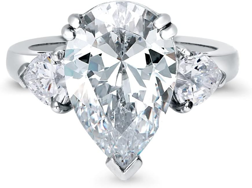 BERRICLE Sterling Silver CZ 3-Stone Solitaire Wedding Engagement Rings for Women, Cubic Zirconia Ring - Asscher, Cushion, Emerald, Pear, Round Cut - Canary Yellow, Green, Amethyst Purple Colors