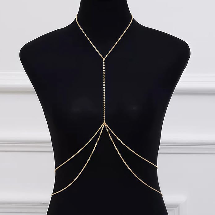 Chest Body Chains for Women Silver Gold Sexy Layered Bikini Bra Body Chain Necklace Belly Waist Chain Summer Beach Body Jewelry