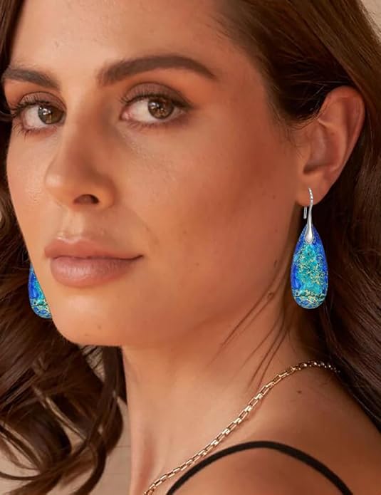 Natural Stone Earrings Waterdrop Stone Dangle Earrings for Women