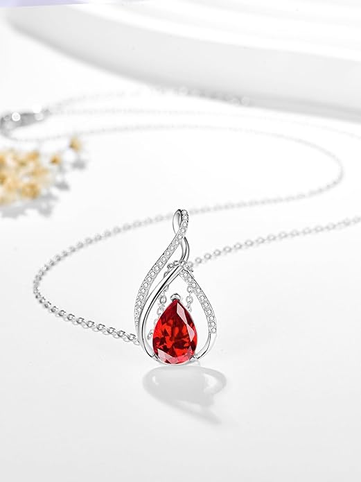 Teardrop Birthstone Necklace for Women 925 Sterling Silver Pear-Shaped Pendant Anniversary Mother's Day Birthday Jewelry Gifts for Her