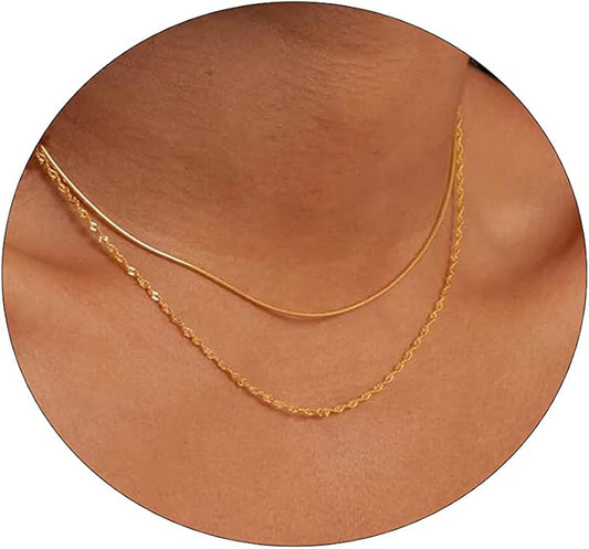 ASCOMY Layered Necklaces for Women Dainty Gold Necklace 14K Gold Plated Herringbone Necklace for Women Pearl Cross Necklace Paperclip Cuban Figaro Rope Satellite Chain Gold Choker Trendy Jewelry Gift