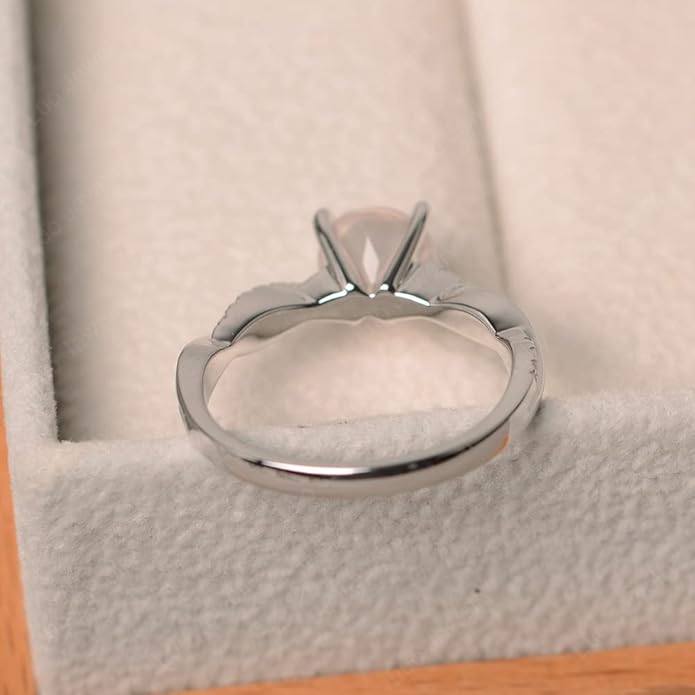 LUO 925 Sterling Silver 7x7mm Round Cut Gemstone Birthstone Rings for Women, Twist Infinity Engagement Ring Birthstone Jewelry Anniversary Wedding Promise for Lady Size 3-13