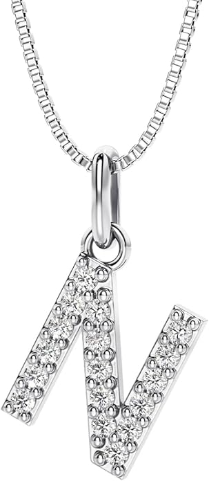 PEORA Letter A to Z Lab Grown Diamond Initial Pendant Necklace in Sterling Silver, F-G Color, VS Clarity, with 18 inch Chain