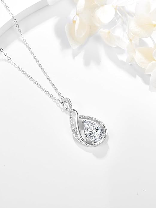 Teardrop Birthstone Necklace for Women 925 Sterling Silver Pear-Shaped Pendant Anniversary Mother's Day Birthday Jewelry Gifts for Her