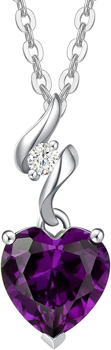 AGVANA 14K Solid White Gold Diamond Gemstone Pendant with Sterling Silver Chain 8mm Heart Birthstone Necklace Fine Jewelry Anniversary Birthday Gifts for Women Mom Wife