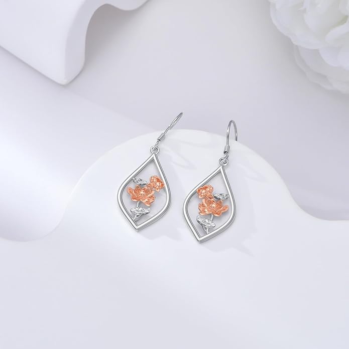 Scottish Thistle/Sunflower/Violet/Daffodil/Orchid Earrings Sterling Silver Flower Dangle Dangling Drop Boho Earrings Jewelry Gifts for Women