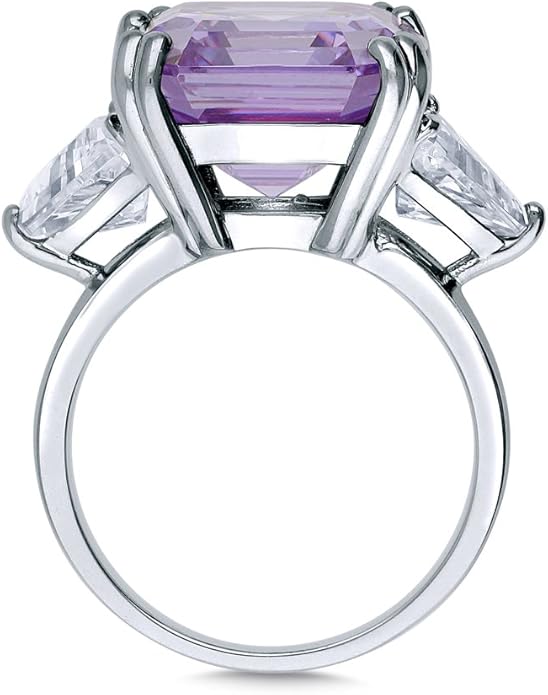 BERRICLE Sterling Silver CZ 3-Stone Solitaire Wedding Engagement Rings for Women, Cubic Zirconia Ring - Asscher, Cushion, Emerald, Pear, Round Cut - Canary Yellow, Green, Amethyst Purple Colors