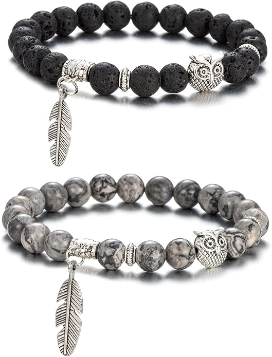 Softones 8mm Beads Owl Bracelets for Women Handmade Natural Stone Owl Gifts for Women Crystals Bracelet for Women Men Spiritual Energy Bracelet