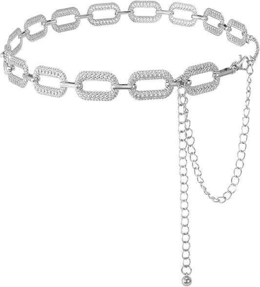WHIPPY Metal Waist Chain Belt Women Adjustable Body Link Belts Ladies Fashion Chain for Jeans Dress