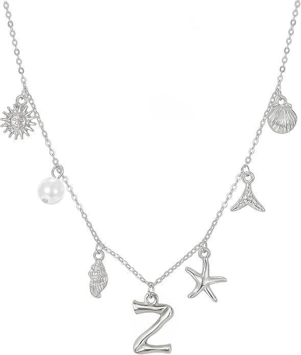 Initial Charm Necklace For Women Shell Letter Necklaces Gold Charms Pendant Boho Summer Seashell Beach 14k Starfish Surfer Jewelry Gifts