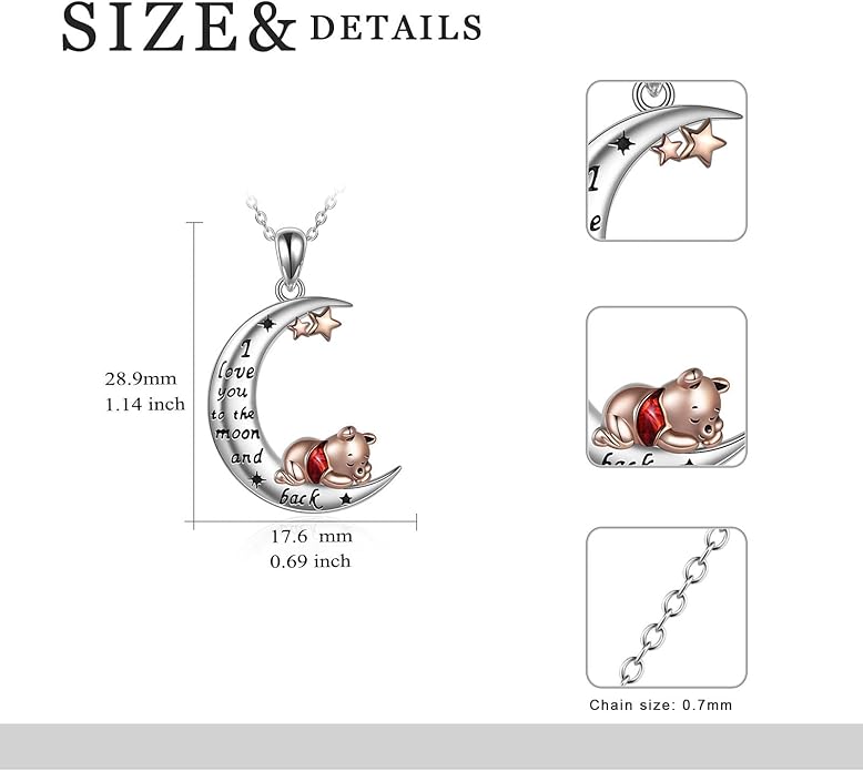 LILALO Bear Necklace Sterling Silver Moon Jewelry with I Love You To the Moon And Back Bear Gifts