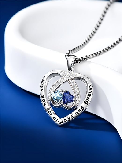 Birthstone Necklaces for Women I Love You for Always and Forever Heart Pendant Necklace Anniversary Jewelry Christmas Valentine Mothers Day Birthday Gifts for Her Wife Girlfriend