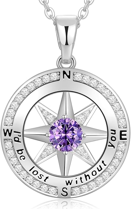 Peeshow Gifts for Women Wife-Compass Birthstone Necklace Gift for Wife Birthday Wedding Anniversary Women Jewelry for Her Girlfriend S925 Sterling Silver