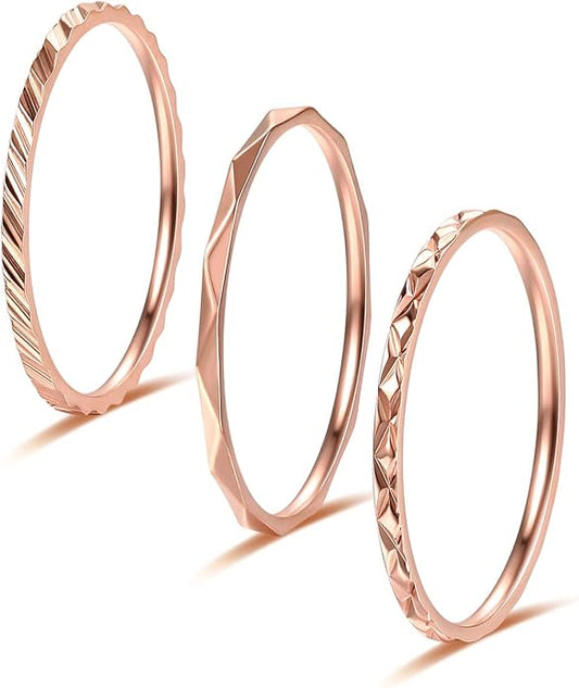 KAZITSAN 1mm 3pc Women Men Stainless Steel Rings fashion Plain Band Knuckle Stacking Midi Rings Silver/Rose Gold Wedding Band Comfort Fit