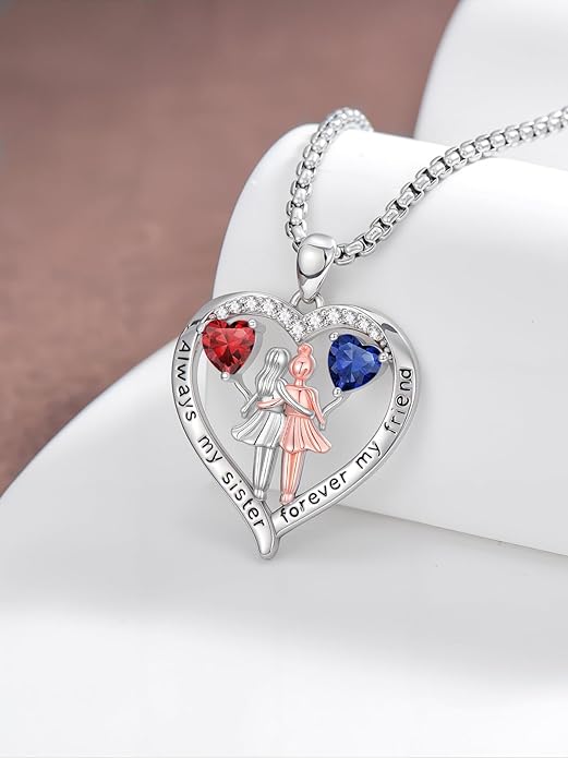 Always My Sister Forever My Friend Birthstone Pendant Necklace Women Jewelry Christmas Valentine Mothers Day Birthday Gifts for Women Sister From Sister