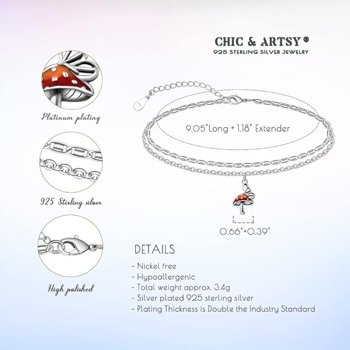 CHIC & ARTSY Womens Sterling Silver Created Opal Layered Anklet Bracelet Dainty Beaded Chain Adjustable 11" Best Friend Anklet