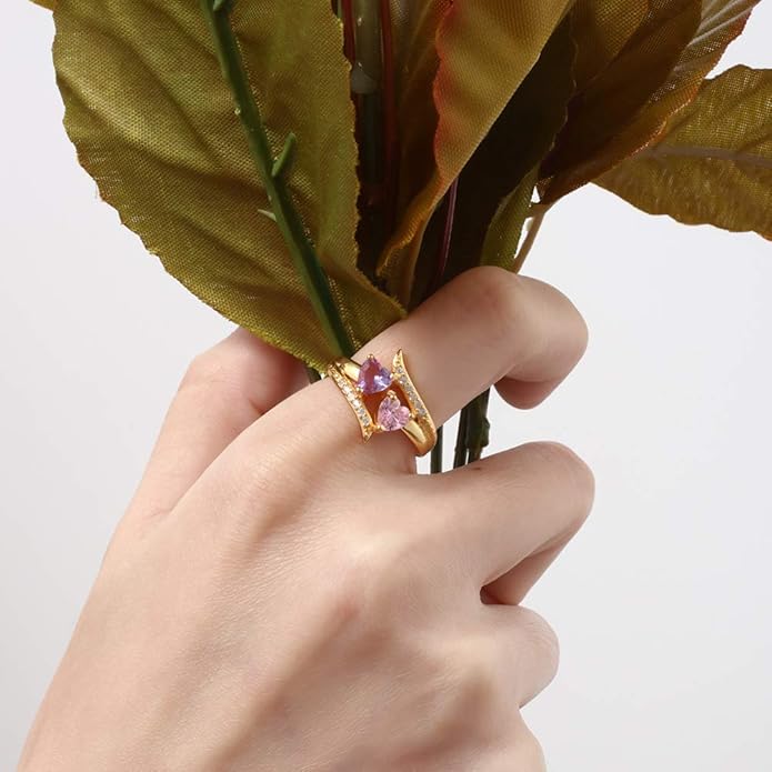 JewelOra Personalized Birthstone Rings for Women Promise Rings for Her Women Mother Rings with Engraved 2 Names Customized Gifts for Mom