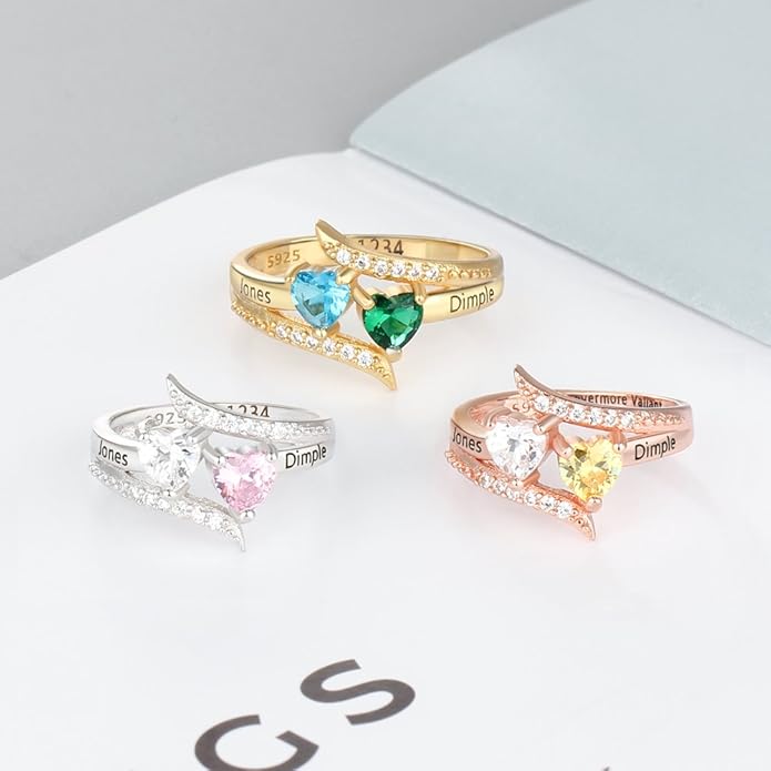 JewelOra Personalized Birthstone Rings for Women Promise Rings for Her Women Mother Rings with Engraved 2 Names Customized Gifts for Mom