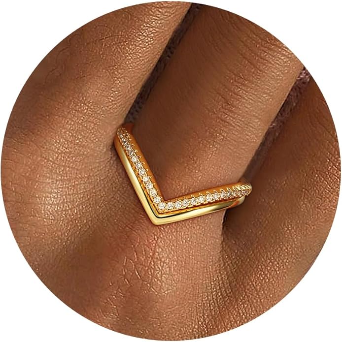 Stackable Gold Rings for Women Non Tarnish,Dainty 14k Gold Plated Stackable Rings Trendy Cubic Zirconia Thumb Ring Set Jewelry for Women