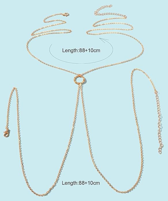 14K Gold Body Chains for Women, Sexy Layered Belly Waist Chain Bikini Bra Chain, Summer Beach Rhinestone Body Jewelry