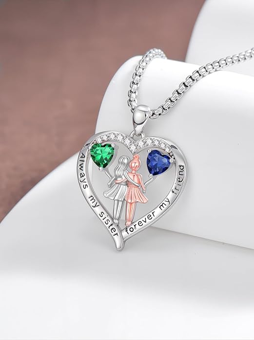 Always My Sister Forever My Friend Birthstone Pendant Necklace Women Jewelry Christmas Valentine Mothers Day Birthday Gifts for Women Sister From Sister