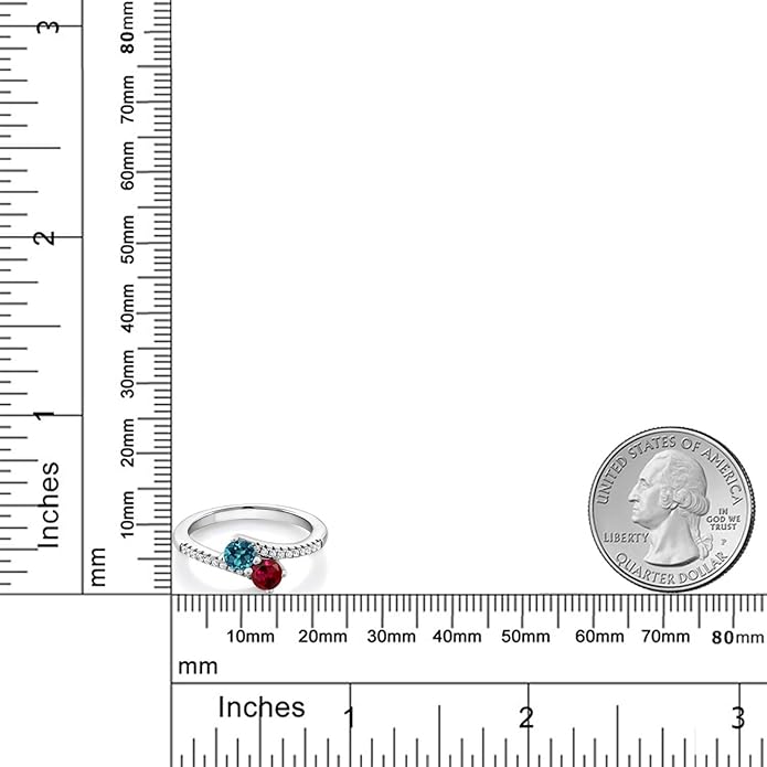 Gem Stone King 925 Sterling Silver Customized and Personalized Promise Love Bypass Gemstone Birthstone 2 Stone Fashion Mothers Ring For Women