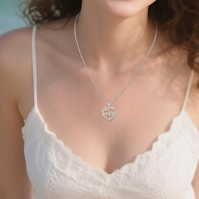 Number Necklace for Women 925 Sterling Silver Rose Angel Numbers Necklace Jewelry Birthday Gift for Grandma Mother