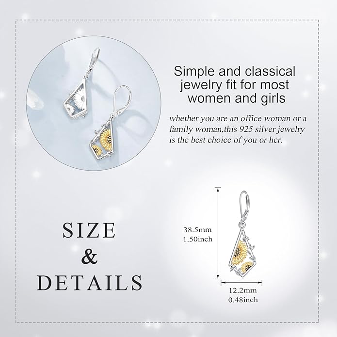 Scottish Thistle/Sunflower/Violet/Daffodil/Orchid Earrings Sterling Silver Flower Dangle Dangling Drop Boho Earrings Jewelry Gifts for Women