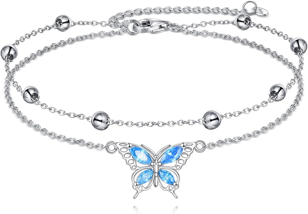 TIGER RIDER Dragonfly Anklet Sterling Silver Dragonfly Gifts Jewelry for Women with Crystal Birthday Anniversary