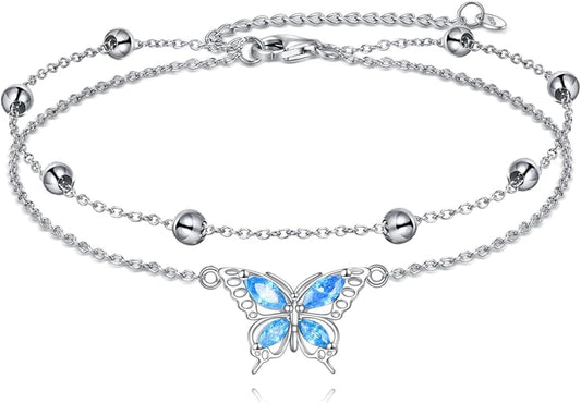 TIGER RIDER Dragonfly Anklet Sterling Silver Dragonfly Gifts Jewelry for Women with Crystal Birthday Anniversary